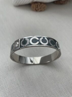 Coach Bangle Bracelet, Gray and Silver with Faux Diamond Accents